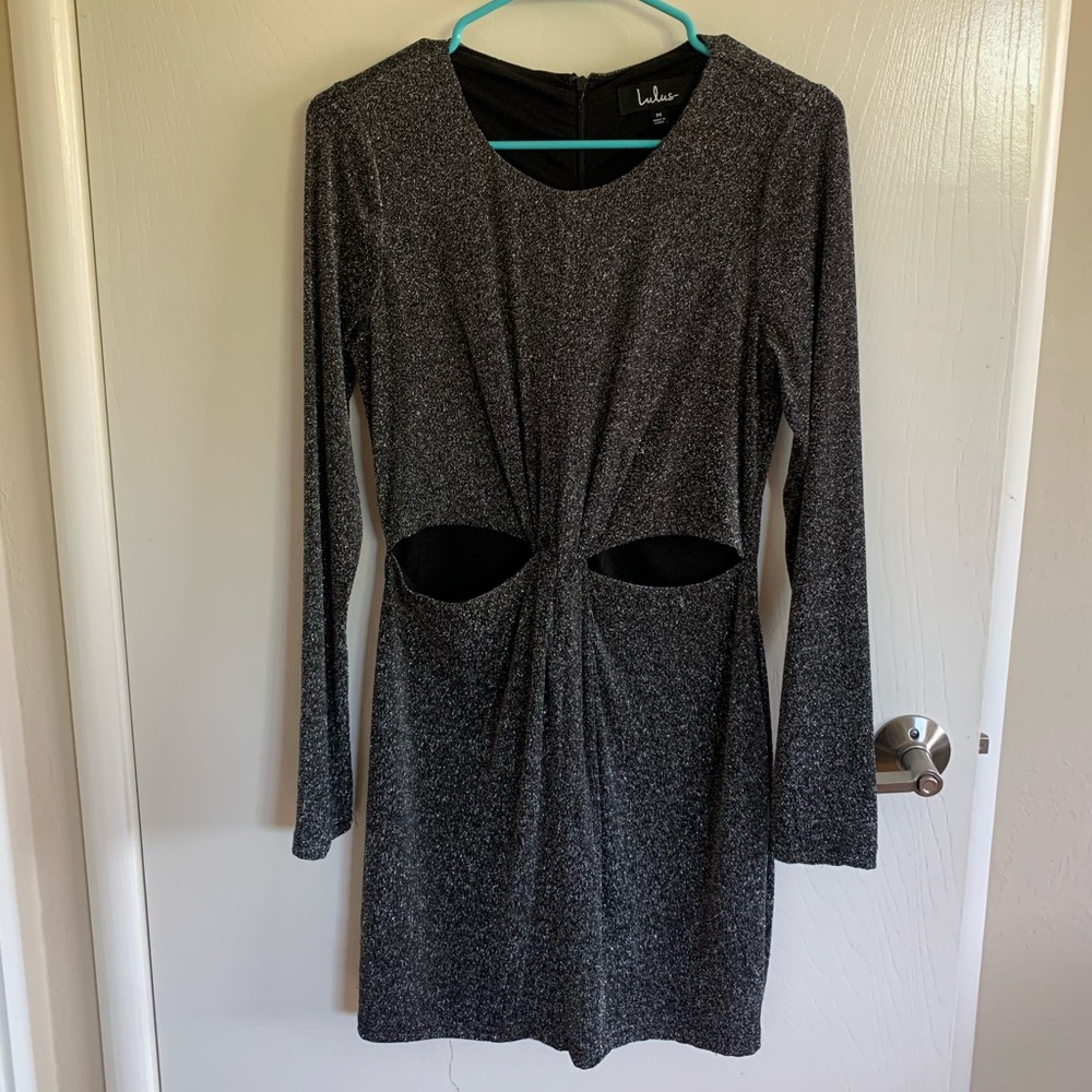 Grey Sparkly Cut Out Dress